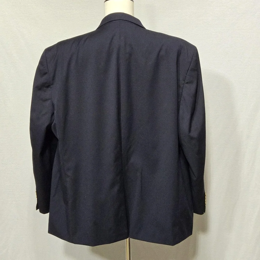 Chaps Blazer Mens 46R Navy Blue Two Button Wool Blend Gold Crest Buttons Classic